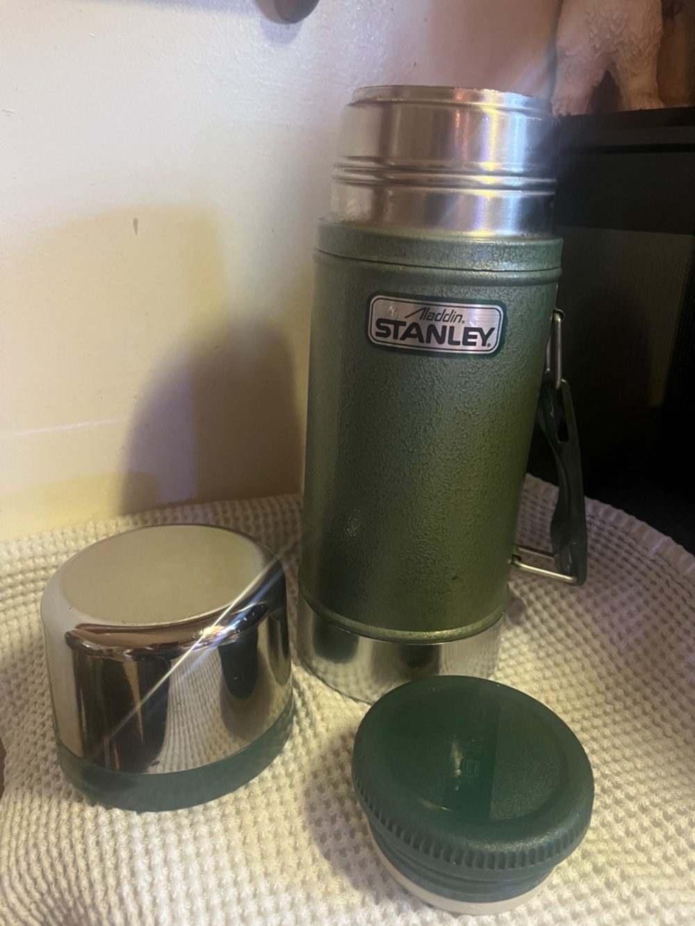 24oz wide mouth Stanley Green Textured Vacuum Flask with Stainless Accents